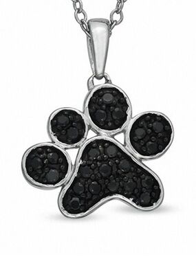 0.25ct Black Diamond Dog Paw Pendant Necklace 925 Sterling Silver Chain 16”